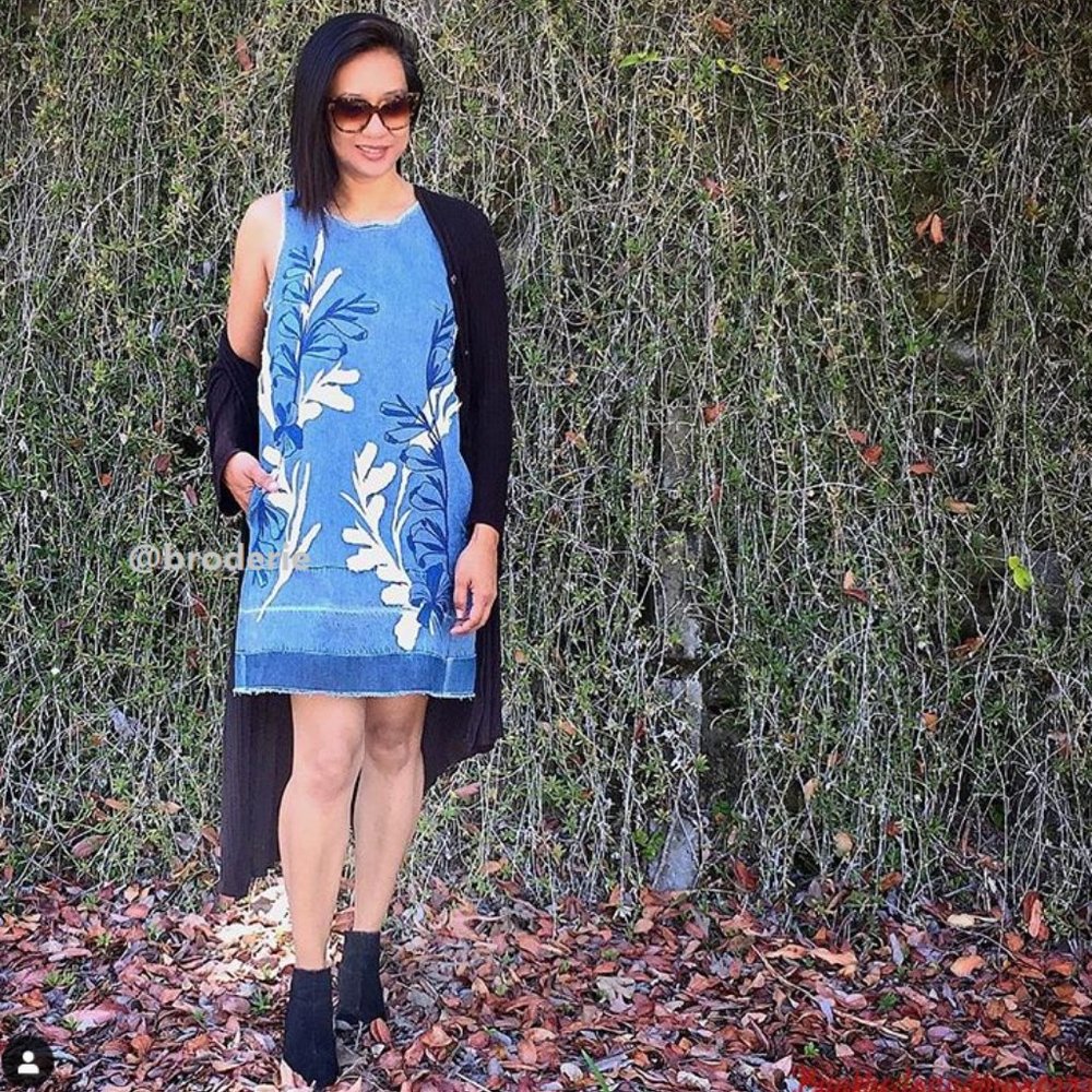 ANTHROPOLOGIE Denim Leaves Shift Dress - Picture 3 of 8